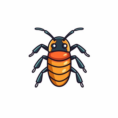 Bu vektör tasarımı canlı turuncu gövdeli ve mavi aksanlı bir çizgi film böceğini içerir. Cesur gözleri ve detaylı bacakları oyuncu ve çekici bir karakter yaratır..