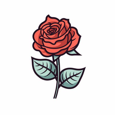 Canlı kırmızı bir gül yemyeşil yapraklarla uzun duruyor, karmaşık taç yaprakları ve doğal zarafetini sergiliyor. Karşıt arkaplan çarpıcı rengini ve hassas biçimini vurgular.