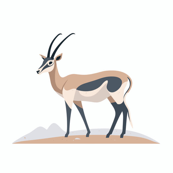 A gazelle with long slender legs and distinct markings stands on a sandy surface. The animal gazes confidently, embodying the beauty of wildlife in a vector style.
