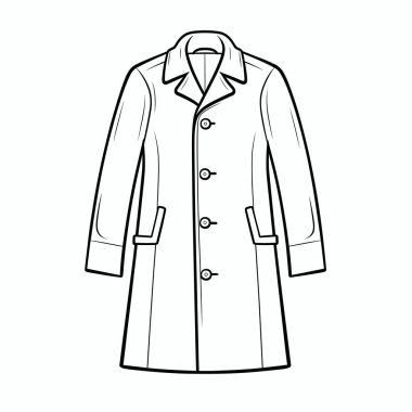 Bu tasarım klasik yakalı, birden fazla düğmeli ve fonksiyonel cepli uzun bir paltoya sahiptir. Taslak, çeşitli durumlar için uygun şık ve zamansız bir biçimi vurgular.