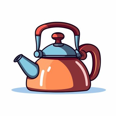 Çaydanlığın parlak, kıvrımlı bir gövdesi ve zıt bir sapı var. Düz bir yüzeyde duruyor, canlı renklerini sergiliyor. Bu mutfak aksesuarı cazibe ve karakter katıyor..