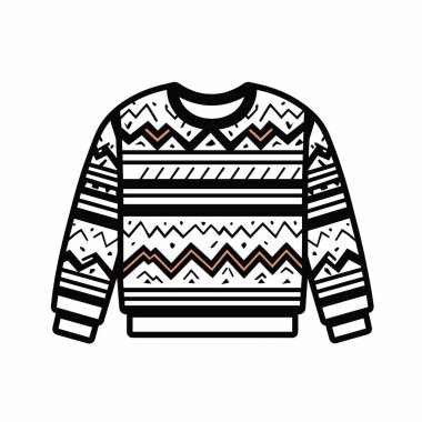 Bu kış süveteri, koyu geometrik desenleri beyaz ve kahverengi olan klasik bir tasarıma sahip. Serin günlerde ısınmak için mükemmel, gündelik olaylarda çok kullanışlı..