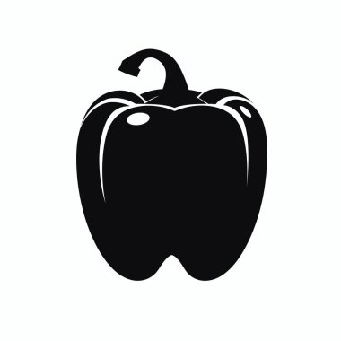 Bir dolma biberin koyu siyah silueti açık bir arkaplanda belirgin bir şekilde sergilenir. Resim biberin yuvarlak şeklini ve kıvrımlı gövdesini vurgular.