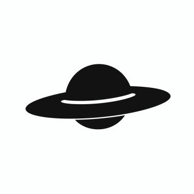 Önde gelen halka yapısına sahip bir gezegenin siyah silueti açık bir arkaplanda sergileniyor. Bu minimalist tasarım, uzayın özünü basit ama çarpıcı bir şekilde yakalar..