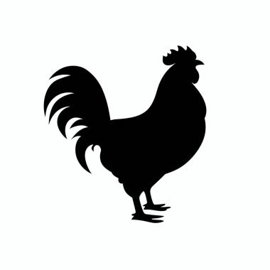 Bir horoz silueti başı dik durur. Kuş belirgin tüylerini ve kendine güvenen duruşunu sergiliyor. Bu tasvir horozun şeklini ve zarafetini vurgular..