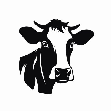 Siyah ve beyaz bir ineğin kafasının yakın çekimi anlamlı gözlerini ve belirgin özelliklerini sergiliyor. Tasarım, hayvanın pürüzsüz hatlarını ve ayırt edici işaretlerini vurgular..