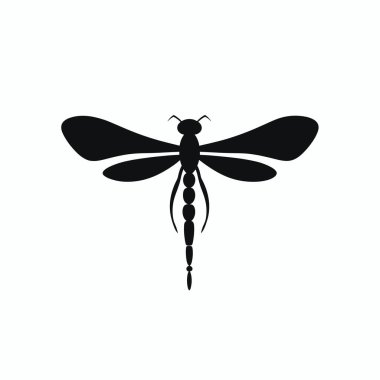 Bir yusufçuk sineğinin siyah silueti karmaşık bir şekilde tasarlanmış kanatları ve ince bir vücudu ile tasvir edilir. Tasarım bu böceğin zarafetini sergiliyor, benzersiz formunu vurguluyor..