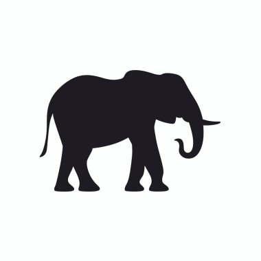 Bir filin siyah silueti gövdesini kaldırmış, görkemli şeklini sergiliyor. Basit tasarım, hayvanın özelliklerini bir ışık arka planına karşı vurgular..