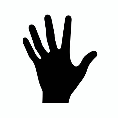 Bir insan elinin silueti belirgin bir şekilde gösterilir ve beş parmağı tamamen genişletilir. Şekil sade bir arkaplan karşısında, basit tasarımını vurguluyor..