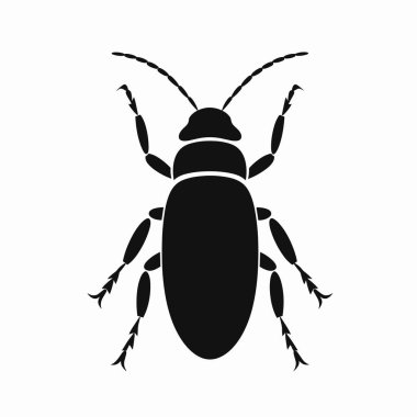 Bir böceğin siyah silueti düz beyaz arka planda sergilenir.