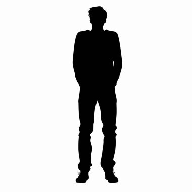 Bir kişi siluette tasvir edilir, elleri ceplerine sokulmuş bir şekilde dimdik ayakta durur. Parlak arkaplan ana hatları vurgular, çarpıcı bir görsel karşıtlık yaratır.