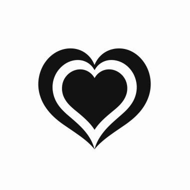 Tarzlı bir kalp sembolü, sevgi ve bağlantıyı temsil eden katmanlı bir tasarımı gösteren siyahla tasvir edilir. Bu minimalist sanat eseri basitliği ve zarafeti vurguluyor..