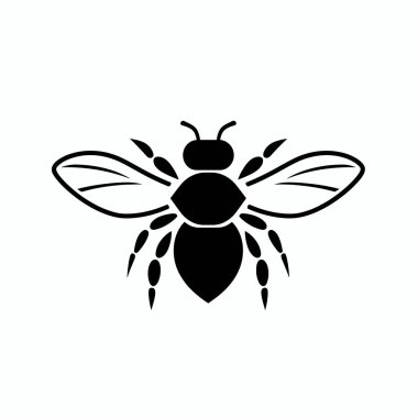 Siyah bir arı silueti belirgin kanatlarını ve vücudunu sergiliyor. Bu tasarım böceğin anatomisini vurgular, eğitici ve sanatsal amaçlar için mükemmeldir..