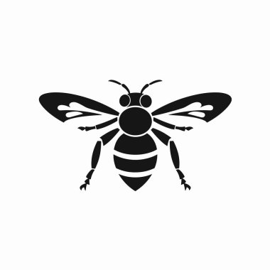 Arının siyah silueti, doğadaki tozlaştırıcıların önemini ve ekosistem sağlığındaki önemli rolünü sembolize eden beyaz bir zemin üzerine kuruludur..