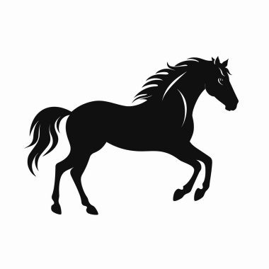Hareketli bir atın çarpıcı silueti zarif şeklini ve yelesini sergiliyor. Tasarım, hayvanın asgari arkaplana karşı güzelliğini ve gücünü vurguluyor..