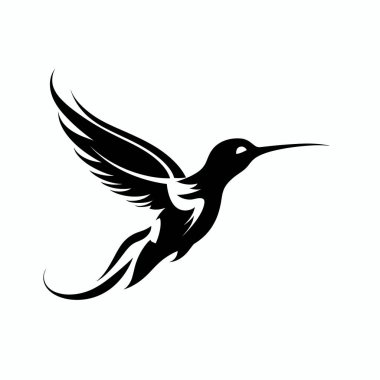 Bir sinekkuşu, zarif detaylı kanatları ve parlak bir silueti olan uçuşun ortasında yakalanır. Görüntü, bu kuşun basit bir arkaplan üzerindeki hareketinin güzelliğini vurgular..