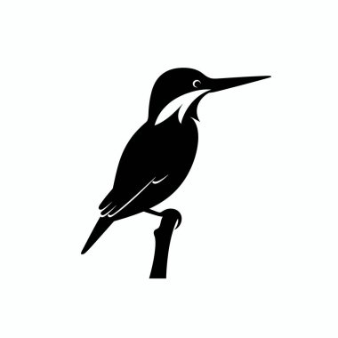 Siyah bir kuş silueti zarif bir şekilde bir dalın üzerinde duruyor. Aerodinamik şekil kuşun ayırt edici özelliklerini vurgular, tasarımda zarafet ve basitlik gösterir.