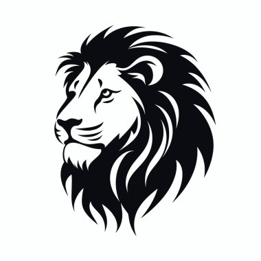 Aslan kafasının siyah bir silueti görkemli yelesini ve bir ışık arkaplanına karşı özelliklerini ön plana çıkarıyor. Tasarım, bu güçlü hayvanın tipik gücünü ve asaletini vurguluyor..