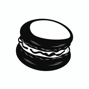 Bu siyah beyaz badem kurabiyesinin dış kabuğu pürüzsüz ve ortası kremalı. Çekici şeklini ve leziz yapısını vurgulayan minimalist bir tasarımı vurgular..