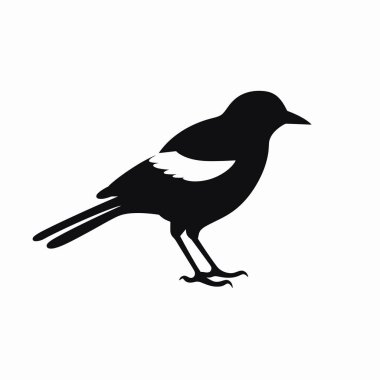 Küçük bir kuşun silueti betimlenir ve beyaz kanat bantlı, aerodinamik bir şekle sahiptir. Sade bir yüzeyde duruyor, zarif profilini vurguluyor..