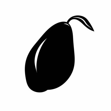 Siyah bir mango silueti benzersiz şeklini ve hatlarını ön plana çıkarır. Görüntü, meyvenin pürüzsüz yüzeyine ve doğal güzelliğini vurgulayan tek bir yaprağa odaklanıyor..