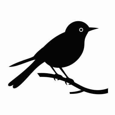 Silüetle betimlenmiş küçük bir kuş, ince bir dalda dinleniyor. Tasarım, kuşun farklı özelliklerini ve dengeli duruşunu sergileyerek basitlik ve zarafeti vurguluyor..