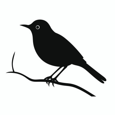 Küçük bir kuşun siyah silueti ince bir dala nazikçe oturur. Tasarım, doğanın zarif basitliğini yakalar. Kuş sakin ve dikkatli görünüyor, benzersiz özelliklerini vurguluyor..