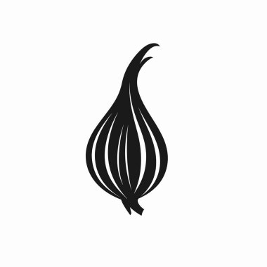 Siyah ve beyaz bir illüstrasyonda pürüzsüz, akıcı hatları olan stilize edilmiş bir soğan yer alır. Tasarım, soğanın şeklini, basitliğini ve zarafetini vurguluyor..