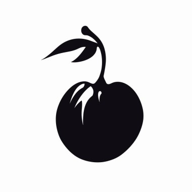 Tek yeşil yapraklı bir elmayı temsil eden siyah bir siluet temiz beyaz bir arkaplana yerleştirilir. Minimalist tasarım elmanın yuvarlak ve pürüzsüz dokusunu vurgular..