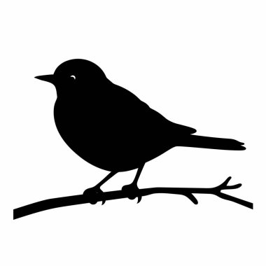 Küçük bir kuş silueti bir dala oturmuş, basit şeklini sergiliyor. Tasarım, doğa temalı dekorasyonlar veya tasarımlar için mükemmel olan zarif ana hatlara odaklanır..