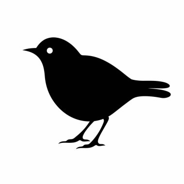 Küçük bir kuşun siyah bir silueti iki ince bacak üzerinde duran bir profille tasvir edilir. Tasarım kuşun yuvarlak gövdesini vurguluyor ve çarpıcı bir görsel yaratıyor..