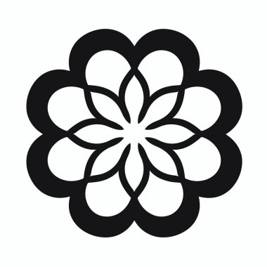 Güzel, siyah bir çiçek tasarımı katmanlı, birbirine kenetlenmiş taç yaprakları mükemmel dairesel bir desen oluşturur. Bu sanat eseri çeşitli dekoratif amaçlar için uygun simetri ve zarafeti vurgular.