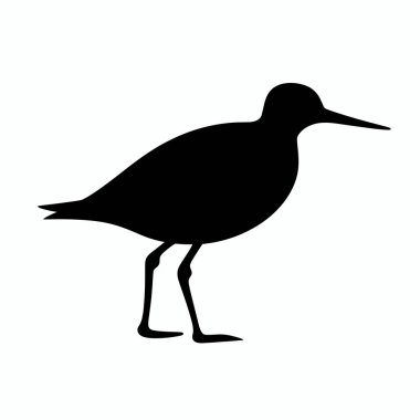 Dalgalı bir kuşun siyah silueti uzun bacakları ve muhtemelen suyun yanında bulunan ince bir gagası ile profilde yer alır..