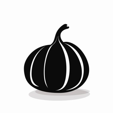 Siyah ve beyaz bir illüstrasyonda kavisli çizgili bir balkabağı sergilenir. Tasarım, temiz bir arkaplan karşısında pürüzsüz hatları vurgular, balkabağının eşsiz şeklini vurgular.