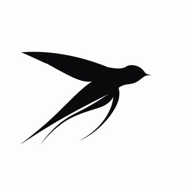 Havada zarif bir şekilde süzülen parlak siyah bir kuş silueti zarif kanatlarını ve aerodinamik vücudunu renklendiriyor. Minimalist tasarım hareket ve özgürlüğü vurguluyor..