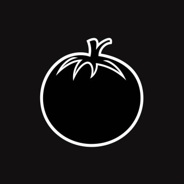 Siyah bir domates silueti koyu bir arka planda sergilenir, şeklini ve özelliklerini vurgular. Bu minimalist tasarım domatesin doğal kıvrımlarını vurgular..