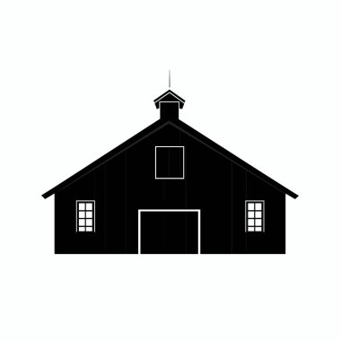 Ahırın siyah bir silueti beyaz bir arkaplan üzerinde belirgin bir şekilde durur, pencereler ve kubbe gibi basit mimari özelliklerini vurgulayarak, katıksız bir kontrastlık yaratır..