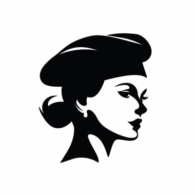 Bere takan şık bir kadın klasik bir saç stili ve dikkat çekici bir profil sergiliyor. Monokromatik tasarım sanatsal olarak onun özelliklerini vurguluyor..