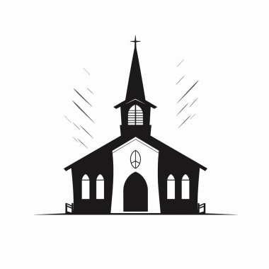 Bir kilisenin çarpıcı silueti göze çarpan bir çan kulesiyle, dekoratif pencereler ve bir kapıyla dimdik ayakta duruyor. Işık ışınları arkadan yayılıyor ve sakin bir atmosfer yaratıyor..