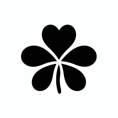 Siyah bir sembol, şans ve aşkı temsil eden dört yapraklı yonca ve bir kalbi birleştirir. Tasarım asgari düzeyde, onu çeşitli sanatsal uygulamalar için ideal kılıyor..