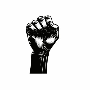 Güçlü bir yumruk, sosyal adalet hareketindeki direnişi ve birliği sembolize eden sade bir arka plana karşı kaldırılır. Bu jest eşitlik ve güç mücadelesini temsil ediyor..