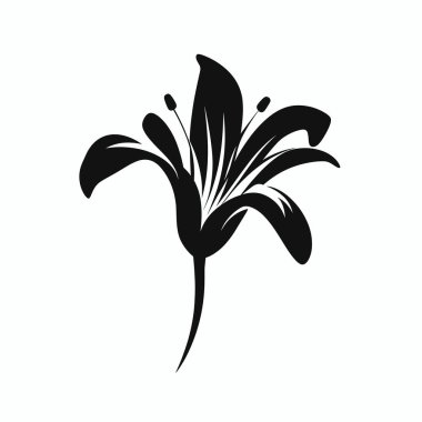 Bir zambak çiçeğinin çarpıcı siyah silueti zarif taç yapraklarını ve narin erkekliğini sergiliyor. Tasarım, çiçeğin düz çizgileri ve kıvrımlarıyla güzelliğini vurgular..