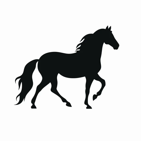 Bir atın siyah silueti, zarif duruşunu ve dalgalı yelesini sergiliyor. Minimalist tasarım düz bir zemine karşı atın gücünü ve güzelliğini vurgular..