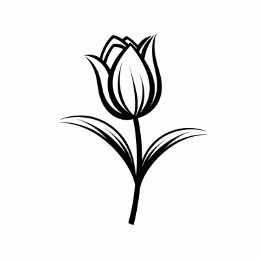 Bir lale çiçeğinin güzel tasarlanmış siyah çizgisi yapraklarında ve yapraklarında karmaşık detaylar barındırır. Minimalist stil doğanın zarafetini sergiliyor..