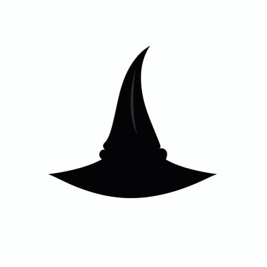 Cadı şapkasının çarpıcı siyah silueti beyaz arka planda göze çarpıyor. Şapkada uzun, sivri uçlu bir üst ve geniş bir kenar bulunur ve cadılar bayramı ile ilişkili klasik bir tasarım oluşturur..