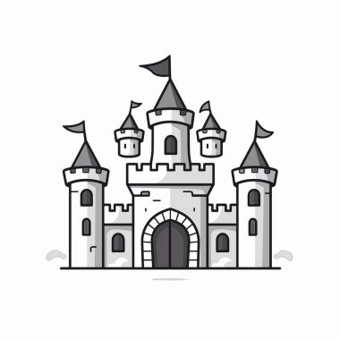 Bu sanat eserinde birden fazla kulesi ve bayrakları olan stilize bir kale var..