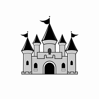 Üzerinde siyah bayraklar bulunan yüksek kulelerin bulunduğu çarpıcı bir kale göze çarpıyor. Sağlam duvarları bir fantezi ve macera hissi uyandırıyor, çocuk hikayeleri ve peri masalları için mükemmel..