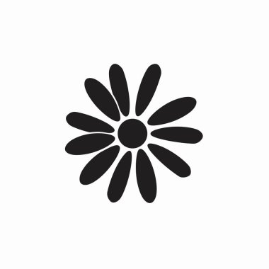 Çarpıcı bir siyah çiçek silueti merkezi bir disk etrafında sıralanmış uzatılmış yapraklar içerir..