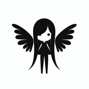 Uzun saçlı ve geniş kanatlı tuhaf bir çizgi film karakteri basit bir tasarıma güvenle poz verir. Karakterin ifadesi, yaratıcı projeler için mükemmel, neşeli ama sakin bir titreşim iletir..