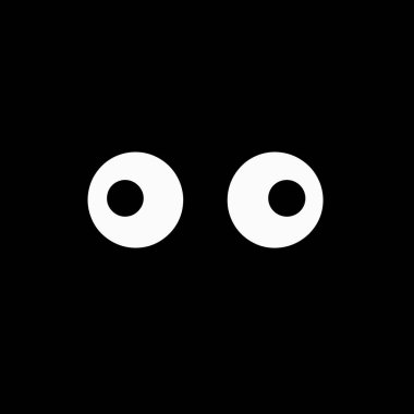 İki büyük beyaz göz, koyu bir zıtlıkla merak ve gizemi çağrıştıran tamamen siyah bir zemin üzerinde yüzüyor. Bu çarpıcı görsel dikkat çeker ve keşfi davet eder..